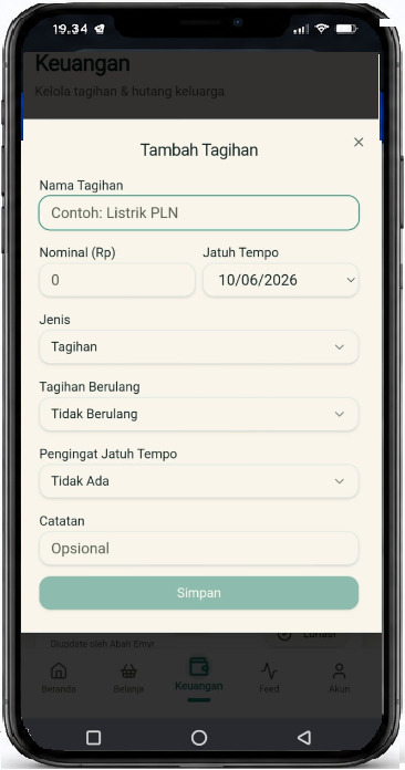 Tampilan Tagihan di Rewang